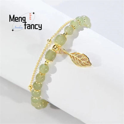Bracciale con foglie di giada con ramo dorato di diaspro naturale di Hetian, squisito regalo di festa più venduto per gioielli di moda per ragazze sexy