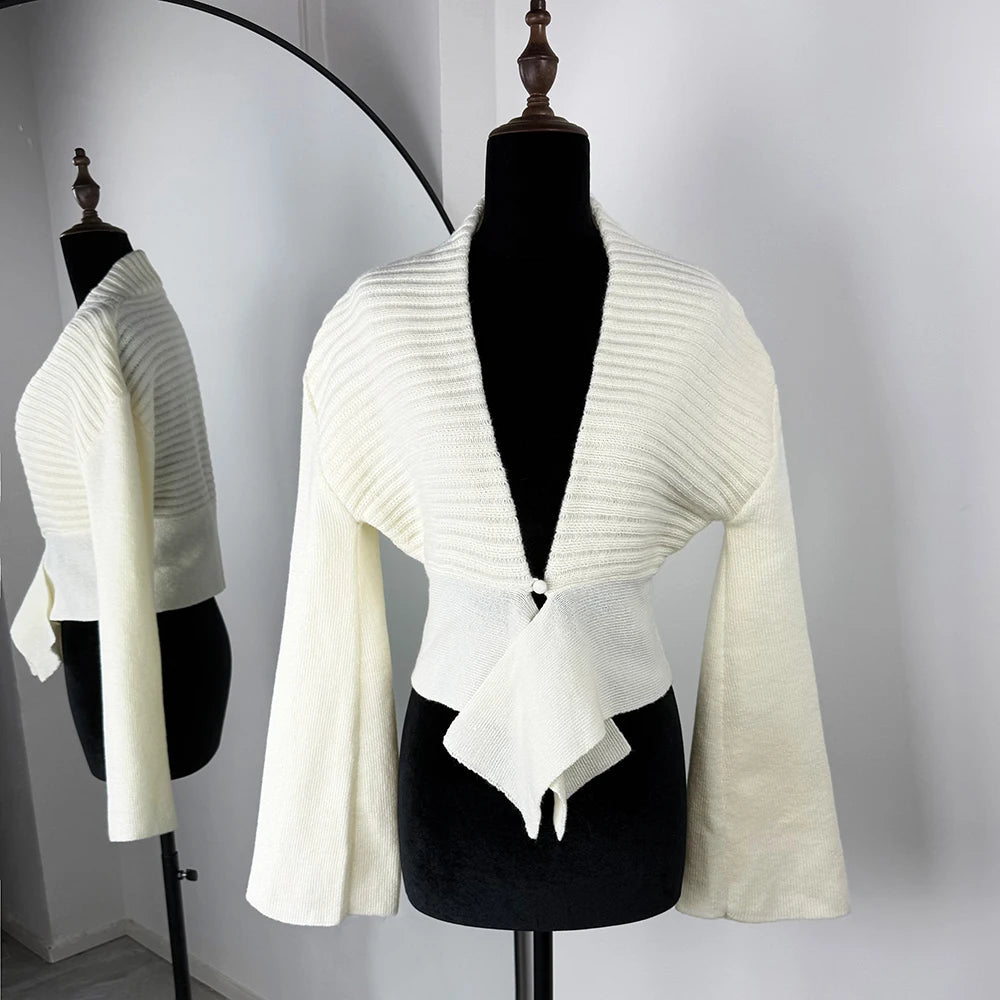 Tuularose Autunno Cardigan lavorato a maglia da donna New Vintage scava fuori maglione a maniche lunghe 2025 Casual Streetwear Top in maglia bianca femminile