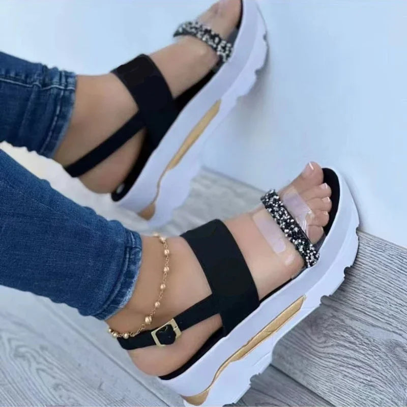 2025 Sandali estivi per le donne Sandali con plateau moda Zeppa Scarpe casual Sandali con tacco leggero Mujer Infradito Zapatos