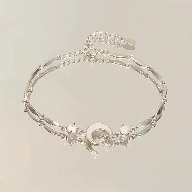 Braccialetti con fiori di ciliegio in cristallo rosa brillante per donne e ragazze, braccialetto con fiore a luna dolce e zirconi, gioielli estetici da festa