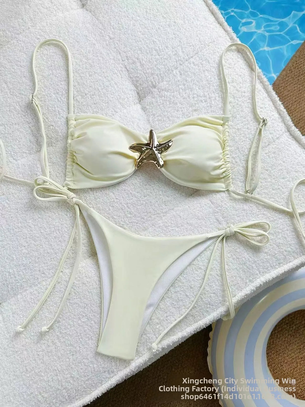 Costume da bagno bikini sexy a tinta unita, due pezzi, ad asciugatura rapida, senza schienale, in tessuto di nylon ad alta elasticità per nuoto e attività acquatiche.