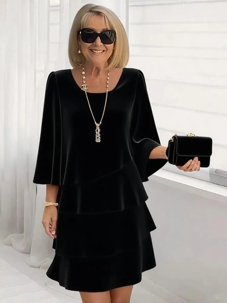 Abito longuette casual con volant Donna 2025 Abiti estivi con scollo a tinta unita moda estiva eleganti