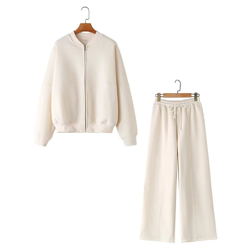 Abito caldo per le donne Pantaloni sportivi Set Inverno 2 pezzi Giacca e pantaloni in pile spesso con cerniera Set Tuta da donna in velluto per le donne