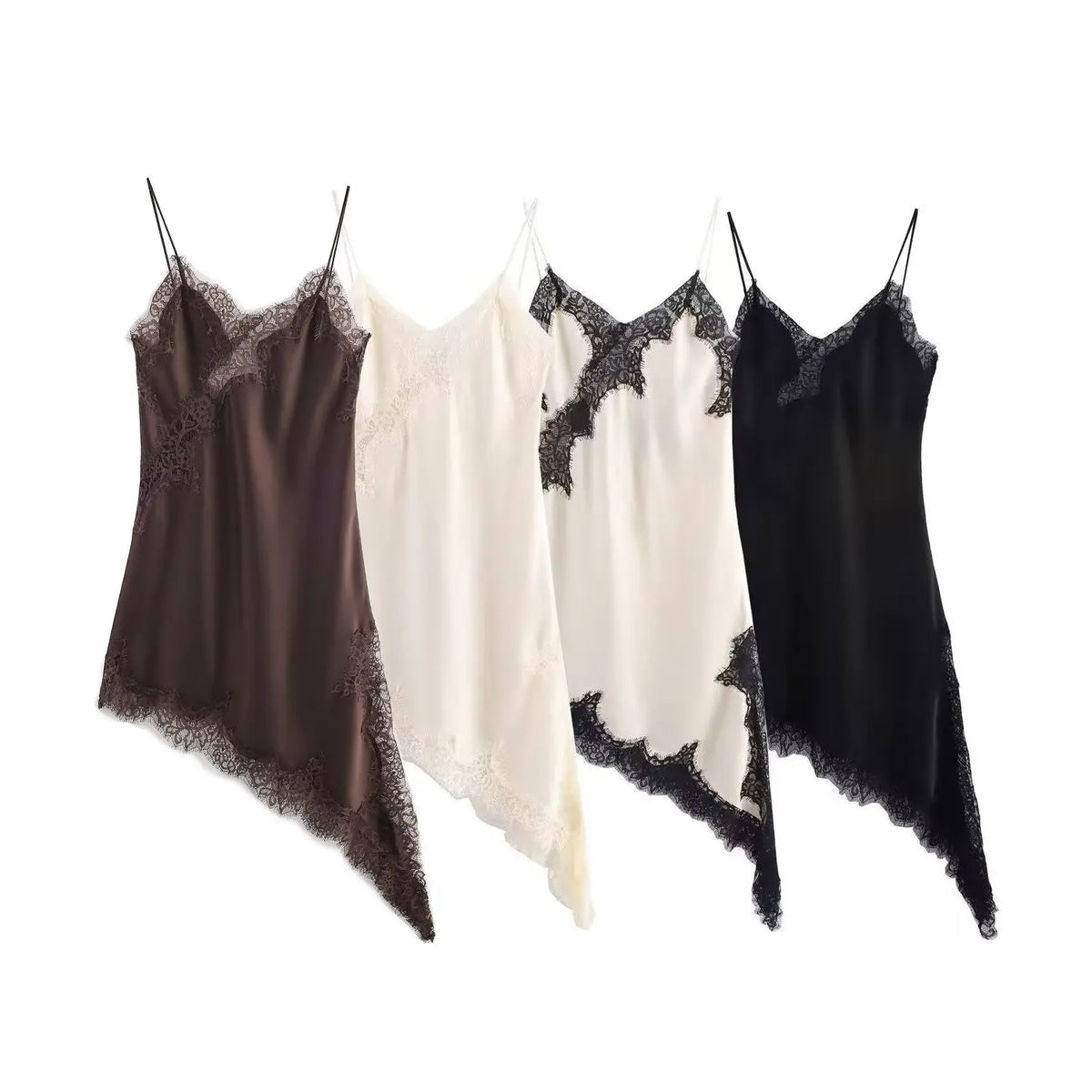 Abito da donna sexy con scollo a V in pizzo, elegante, con collo all'americana e orlo asimmetrico, nuova moda estate 2026, per feste e spiaggia