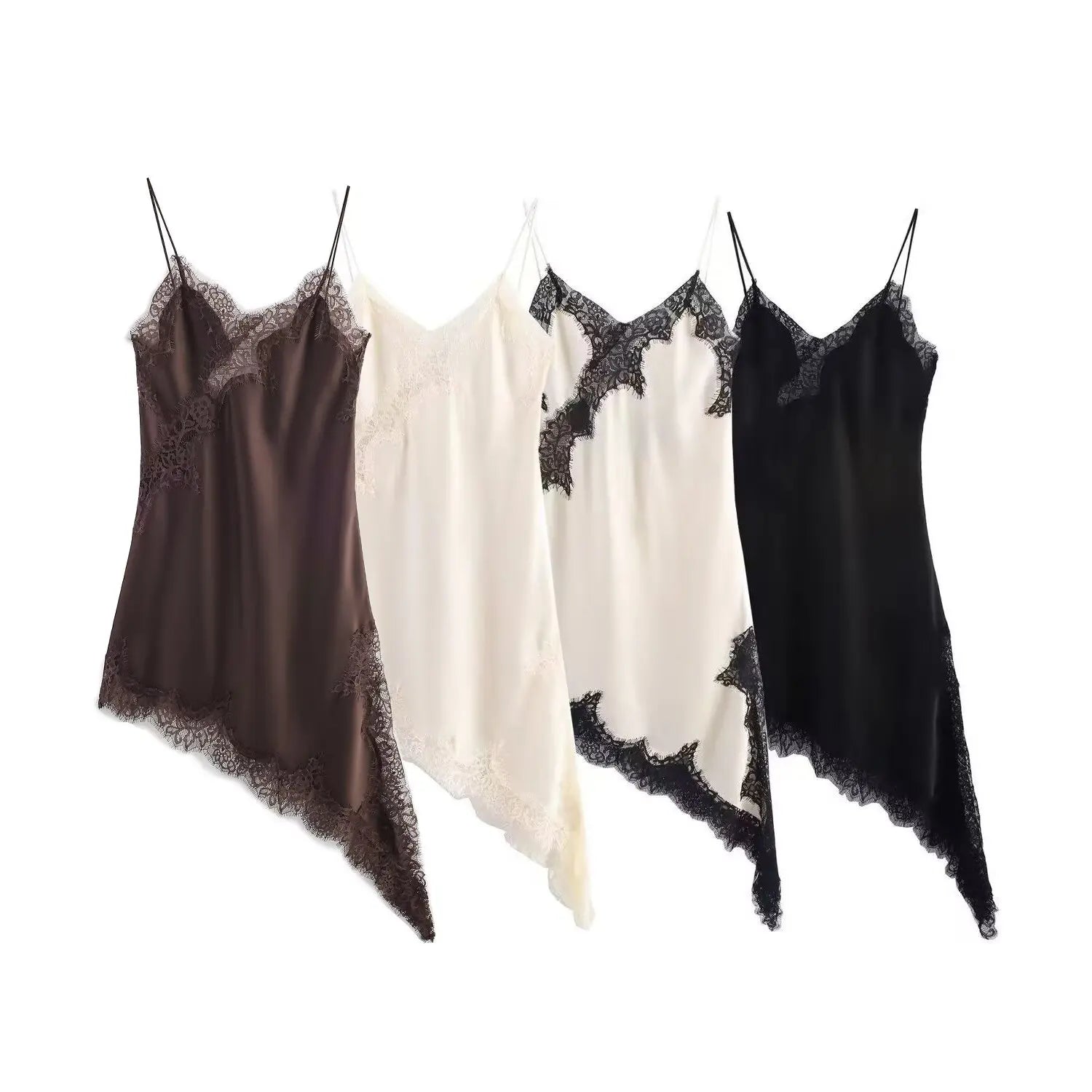 Abito da donna sexy con scollo a V in pizzo, elegante, con collo all'americana e orlo asimmetrico, nuova moda estate 2026, per feste e spiaggia