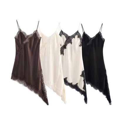 Abito da donna sexy con scollo a V in pizzo, elegante, con collo all'americana e orlo asimmetrico, nuova moda estate 2026, per feste e spiaggia
