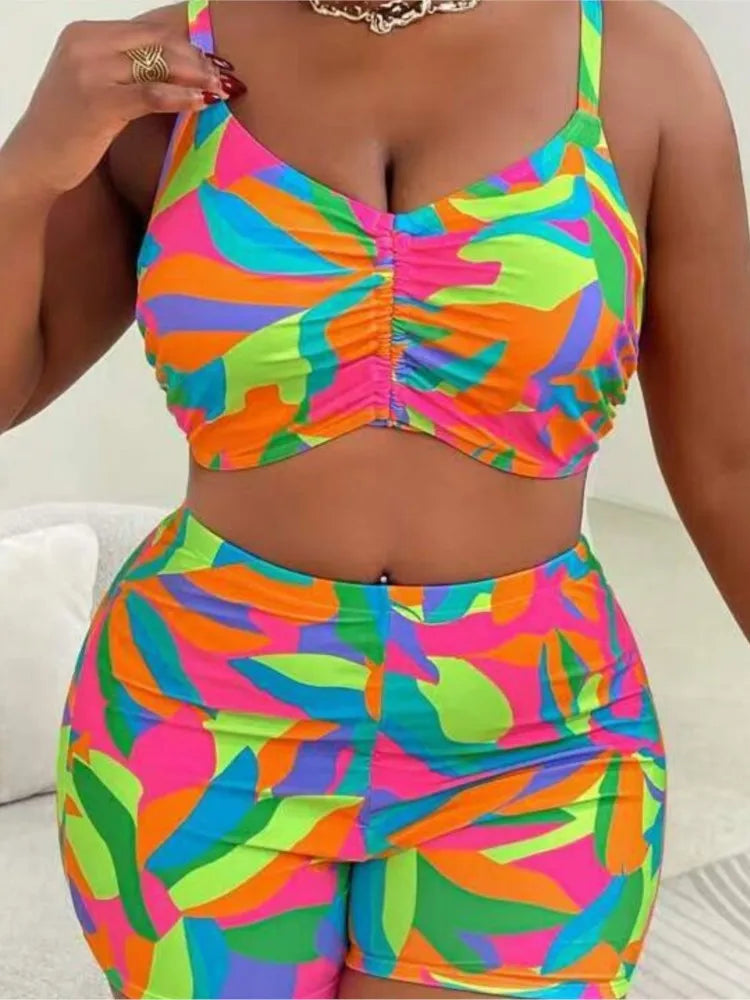 L-4XL Plus Size Set da 3 pezzi Bikini Cover Up Costume da bagno push up da donna Estate Mujer Costumi da bagno con controllo della pancia Set bikini oversize