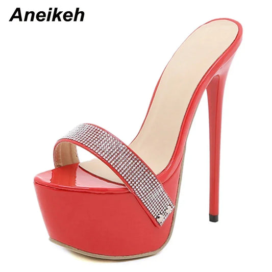Aneikeh Pantofole con ciabatte ultra alte con piattaforma sexy Bling Scivoli in PU Scarpe da donna di nuova moda per adulti Estate Roma Classici a pois