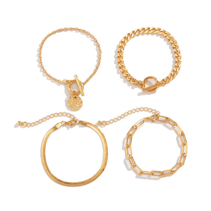 Braccialetto con ciondolo moneta con catena a maglia cubana Punk per donna a mano Vintage OT Buckle Snake Chain Charm Bangles coppia gioielli regalo