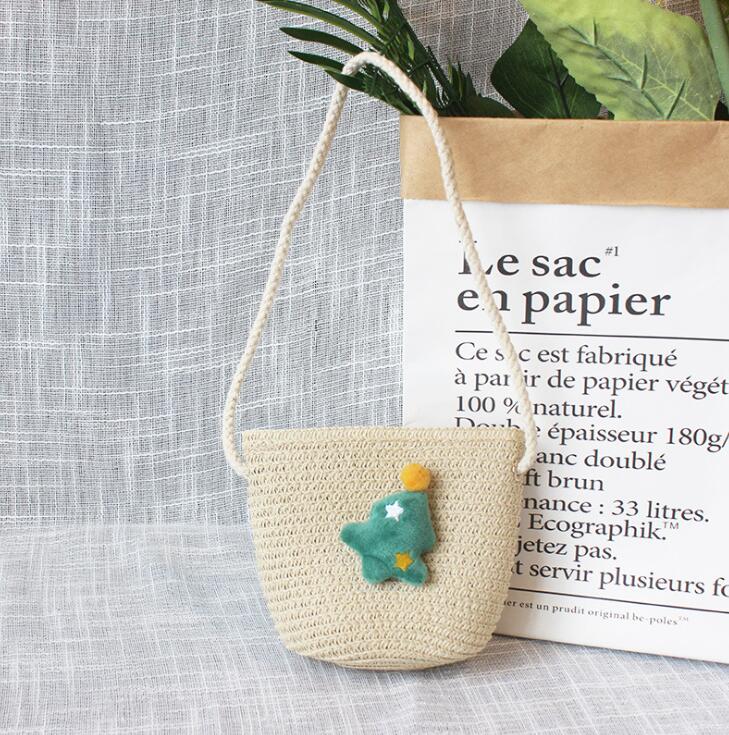 Borsa a tracolla in tessuto di paglia per bambini estivi belle ragazze borse portamonete piccole borse a tracolla per bambini Mini portafoglio principessa