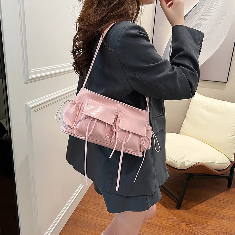 LEFTSIDE Borse a tracolla in pelle PU con design a doppia tasca per donna 2025 Borsa a tracolla di nuova tendenza della moda Borse da donna in argento