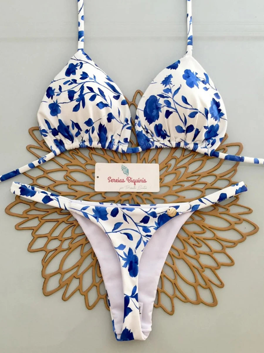 2026 New Sexy Lace-up  Print Brazilian Bikini Women Swimsuit Micro Swimwear Backless Biquini Swimsuits Beachwear Thong