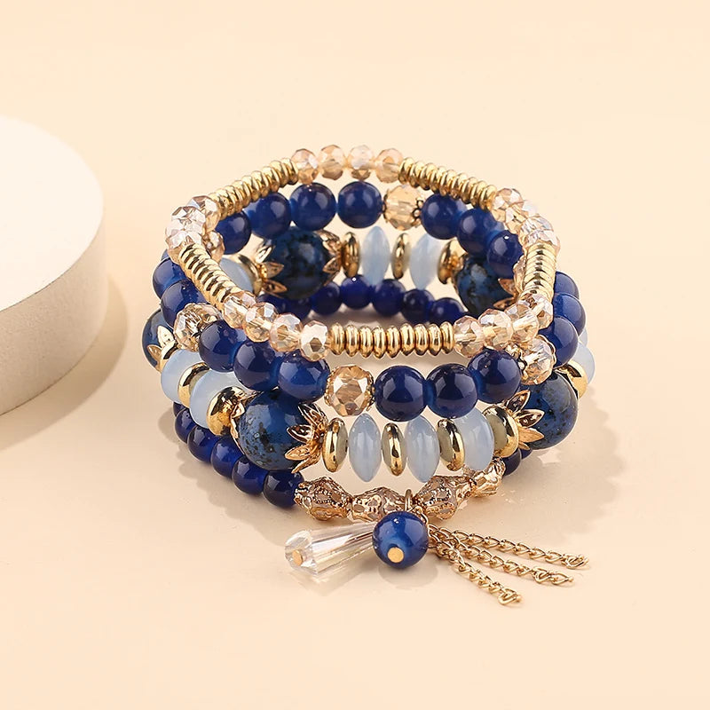4 pezzi nuovo set di braccialetti con perline con ciondoli e nappe per donna, bracciale a catena con perline di vetro colorato, gioielli bohémien da uomo