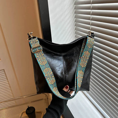 Borsa a tracolla larga con tracolla geometrica Borse a tracolla di grande capacità per donna, borsa da donna retrò in pelle PU per lo shopping e i viaggi