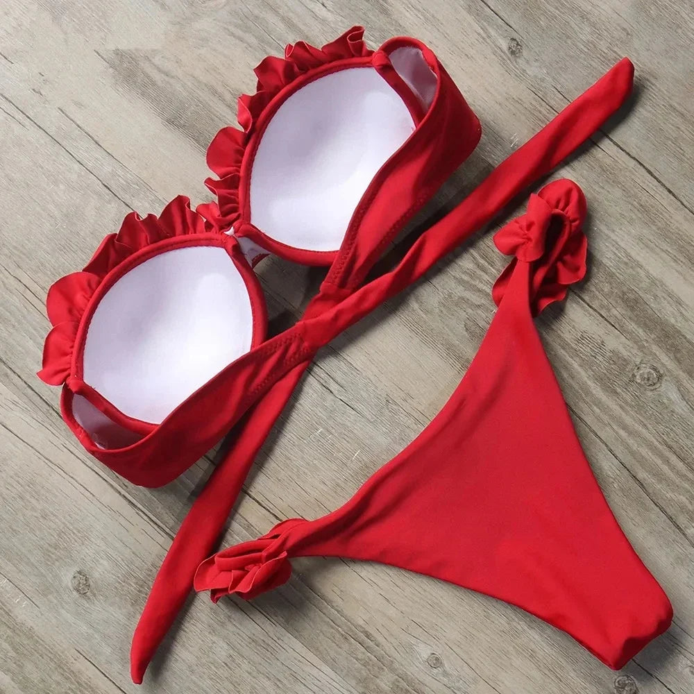 Soutien-gorge à volants sexy et froufrous Bikini 2026 Femme Maillot de bain bandeau Femme Maillot de bain Deux pièces Ensemble bikini Push Up Maillot de bain Nager