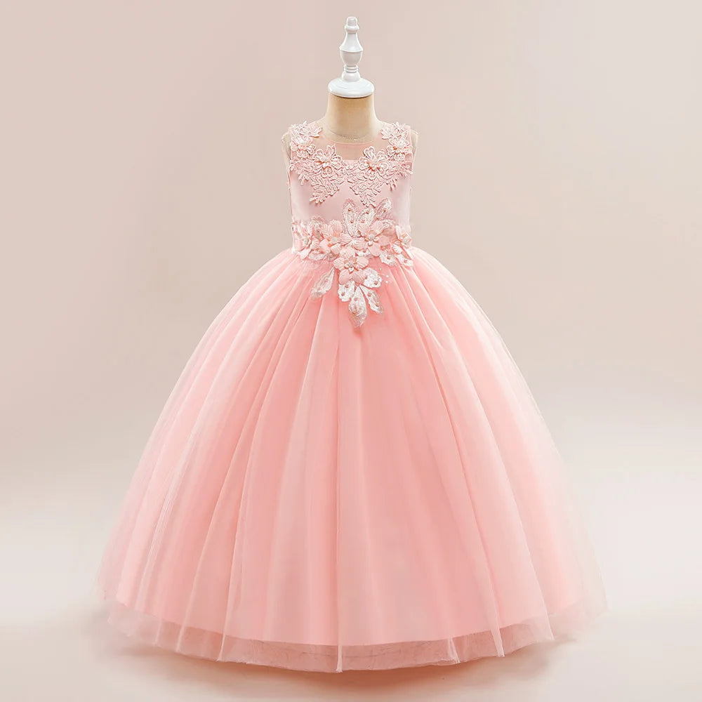 Abiti da damigella d'onore bianchi per adolescenti Abito da cerimonia nuziale per ragazza di fiore in pizzo per bambini Abito da principessa elegante per ragazze Abiti da sera formali