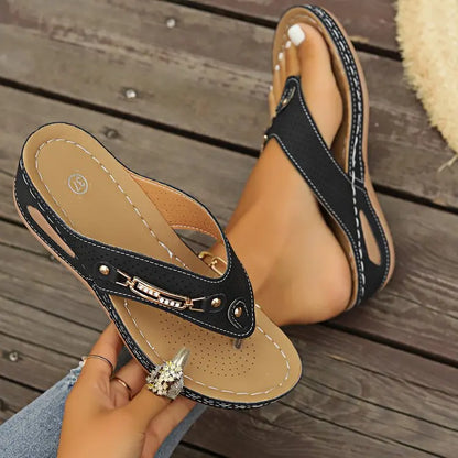 Sandales Orthopédiques d'Été pour Femmes, Nouvelles Tongs Orthopédiques avec Support de Voûte Plantaire, Claquettes à Semelle Épaisse Antidérapante pour Usage Quotidien et Plage