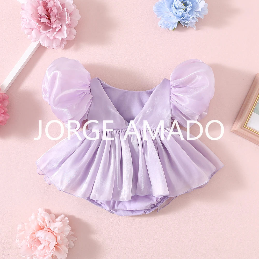 Completi Estivi Coordinati per Gemelle, Body a Maniche Corte con Grande Fiocco, Abiti Principessa con Schiena Scoperta, Abbigliamento per Bambine H0404