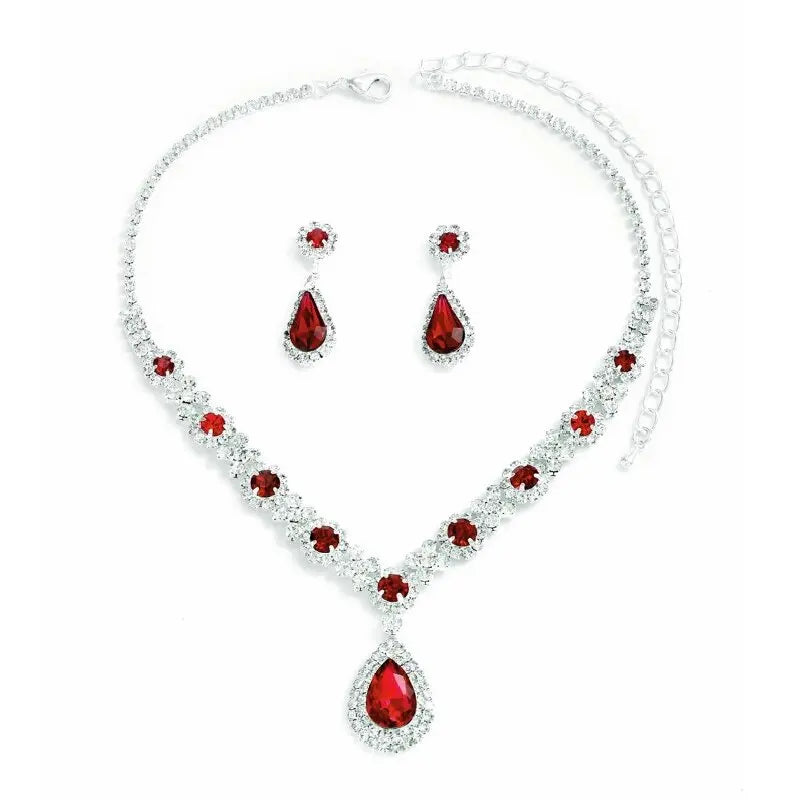 3-teiliges Damen-Halsketten-Set mit Kristalltropfen und Ohrringen für Braut- und Abendkleider-Accessoires