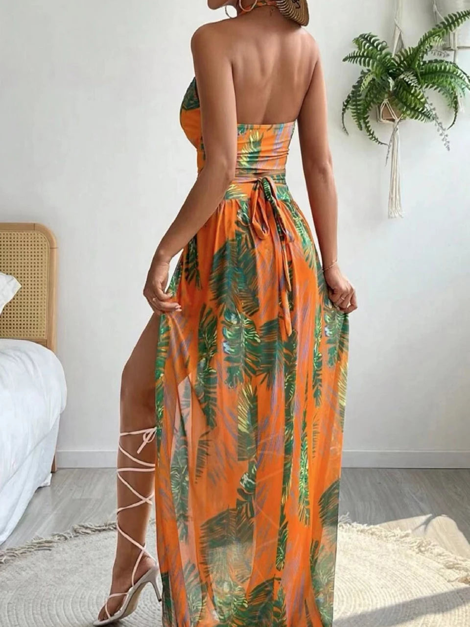 3 Pieces Print Cross Bikini 2025 Women Sexy Halter Swimsuit & Cover Up Beach Dress Swimwear Bathers Bathing Swimming Suit Summer