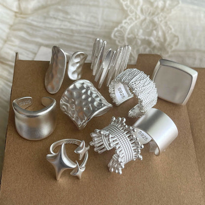 Anelli in argento sterling 925 per le donne Gioielleria raffinata geometrica Anello ampio scintillante regolabile per il regalo di compleanno della festa