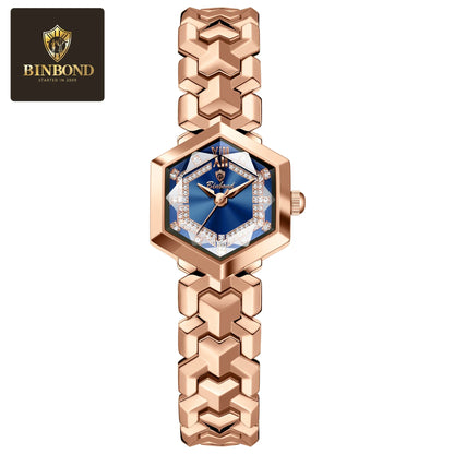 BINBOND Orologi da donna eleganti delle migliori marche Orologio da polso da donna con specchio a rombo alla moda Orologio al quarzo originale con quadrante con diamanti impermeabile