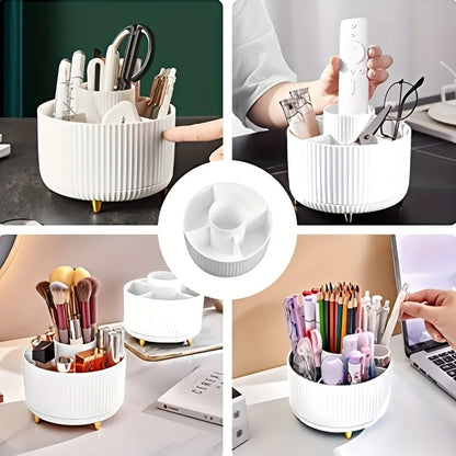 Organizzatore di scatole di immagazzinaggio cosmetici da tavolo per trucco girevole di grande capacità per il bagno Portapenne portatile per pennelli per trucco per rossetto