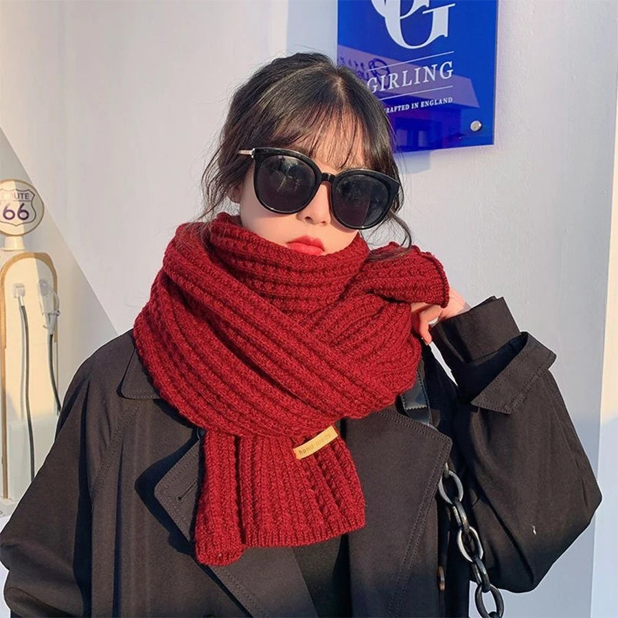 1Pc Sciarpa di lana lavorata a maglia spessa tinta unita Donna Uomo Inverno Caldo Collo Avvolgente di lana ispessita lavorata a maglia Scialle con frange spesse Uso quotidiano