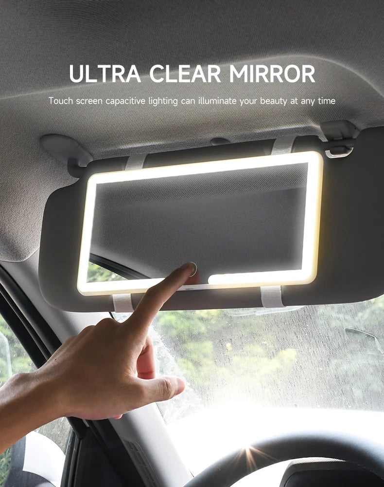 Fccemc Specchio per il trucco per visiera parasole per auto Touch screen a LED Luminosità regolabile Specchio per il trucco per interni auto Specchio per il trucco HD Specchio per il trucco di ricarica