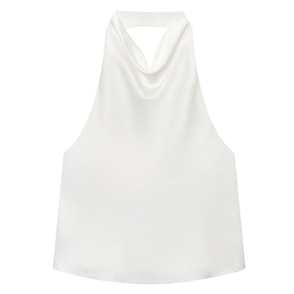 Hauts Femme Sexy Top Satin Licou Femme Mode Solide Élégant Gilet Dos Nu 2026 Nouvel Été Épaules Dénudées Caraco Femme