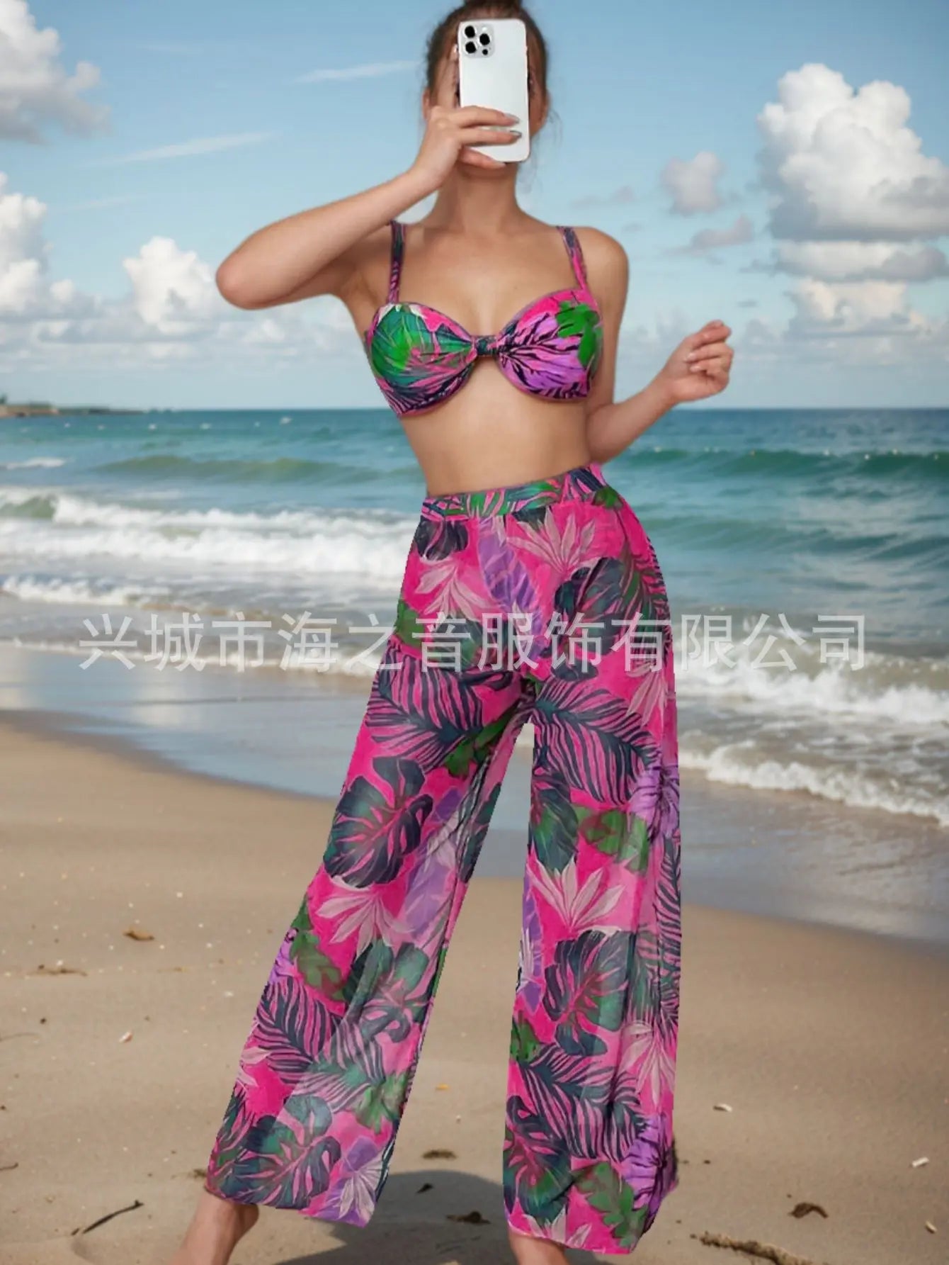 Nuovo costume da bagno bikini sexy pantaloni a rete costume da bagno da donna diviso in tre pezzi