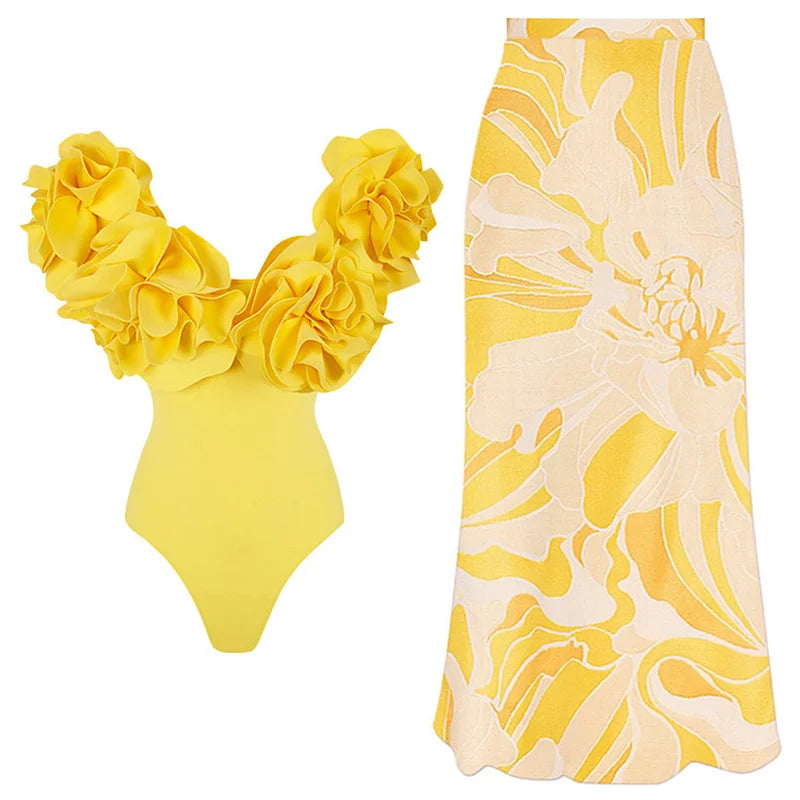 Costume da bagno floreale con stampa floreale con volant monospalla blu Set copricostume singolo micro monokini costumi da bagno sexy per ragazze Summer Beach