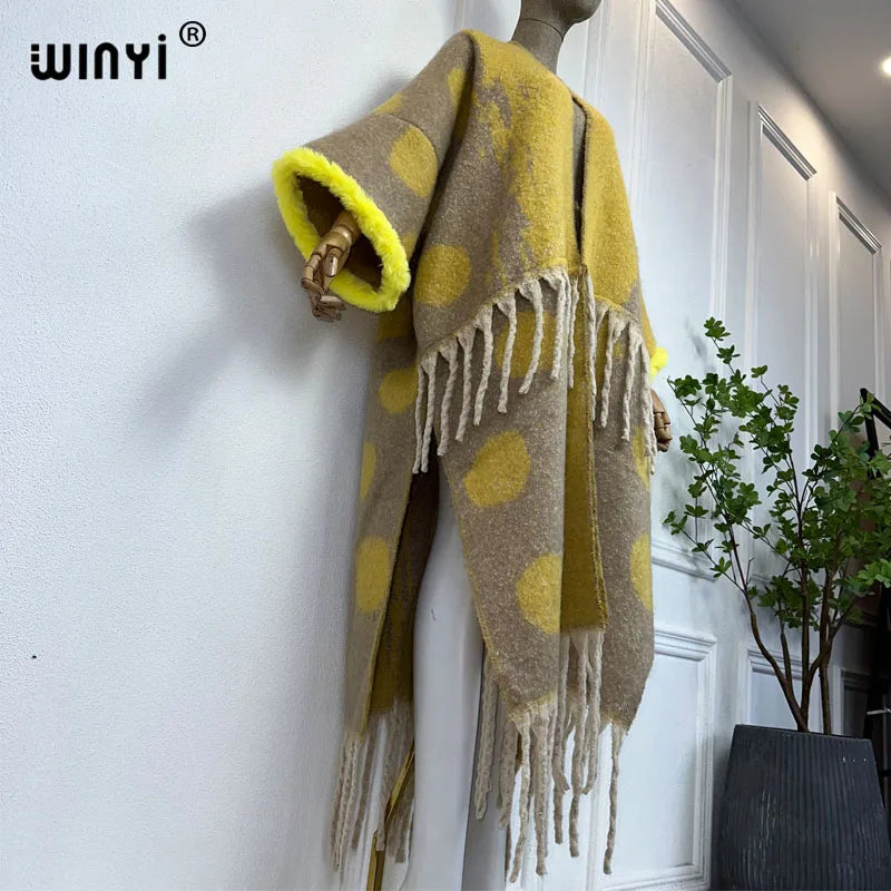 WINYI vestito invernale Donna Africa blog Pelliccia di lusso Cappotto neutro Cardigan allentato elegante caldo poncho femminile cappotto invernale donna 2023