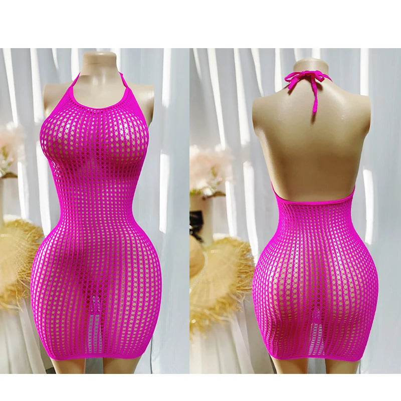 1 Pezzo Sexy Copricostume a Rete da Donna Senza Bikini, Vestito Bodycon Scavato Trasparente, Abbigliamento da Spiaggia Estivo, Costumi da Bagno da Donna
