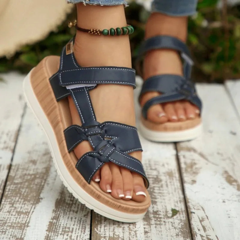 Nuovi Sandali Estivi da Donna con Zeppa e Plateau, Punta Aperta, Cinturino alla Caviglia, Stile Gladiatore, Scarpe da Spiaggia Casual