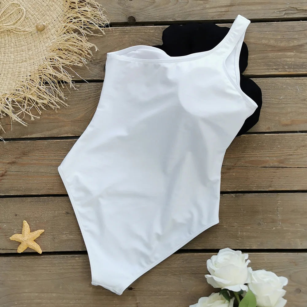 Costume da bagno floreale con stampa floreale con volant monospalla blu Set copricostume singolo micro monokini costumi da bagno sexy per ragazze Summer Beach