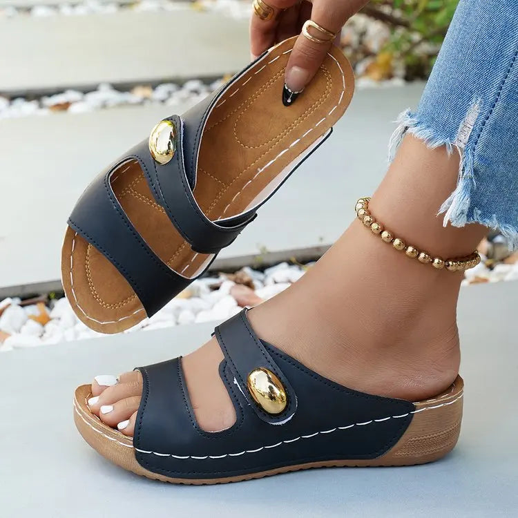 Sandales décontractées d'été pour femme à talon, chaussures compensées basses pour femme, chaussons d'intérieur et d'extérieur, chaussures d'été à talon