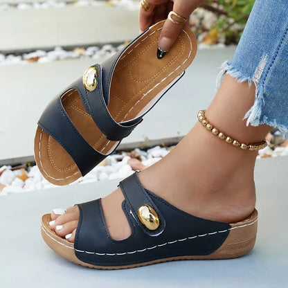 Sandales décontractées d'été pour femme à talon, chaussures compensées basses pour femme, chaussons d'intérieur et d'extérieur, chaussures d'été à talon