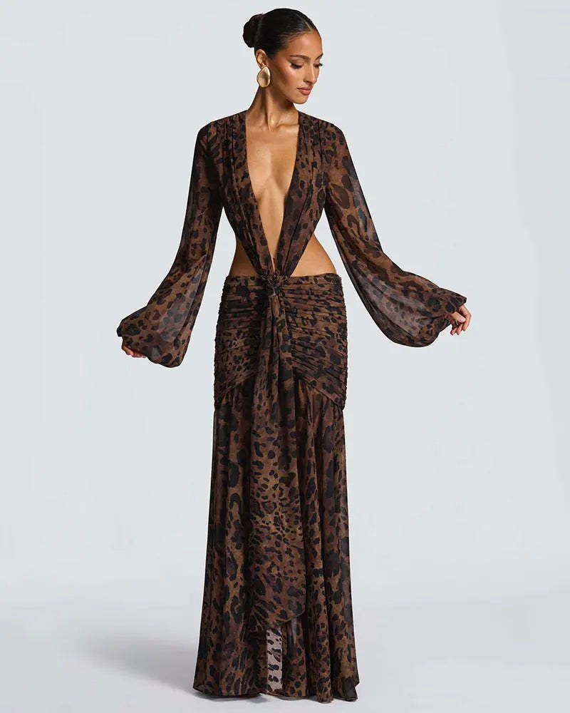 GACVGA Abito lungo elegante in chiffon per donna Nuovi abiti con maniche a lanterna Abiti lunghi aderenti da club sexy pieghettati