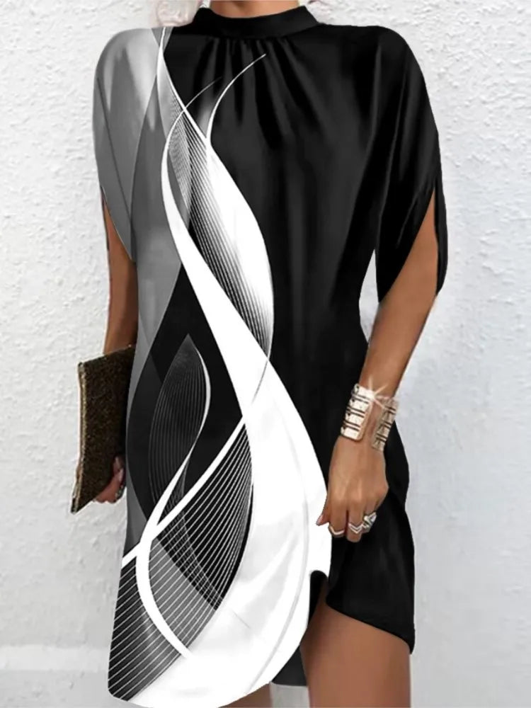 New Fashion Tie Dye Stampato Girocollo Casual Mini Abiti Per Le Donne 2023 Elegante Estate Manica A Pipistrello Abito Allentato Abiti Femminili