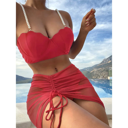 S - XL perle Bikini Push Up costume da bagno donna costumi da bagno donna Bikini a tre pezzi con reggiseno coppa bagnante costume da bagno Swim V4302