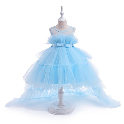 Robes d'été pour bébés filles, demoiselles d'honneur, baptême, tulle, traîne, robe de princesse de mariage, anniversaire, robe de première communion pour filles, avec nœud.