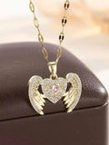 Collana con Ciondolo a Forma di Cuore con Ali d'Angelo in Argento con Micro Zirconi Incastonati, Nuovo Design Estetico di Alta Qualità, Squisita ed Elegante