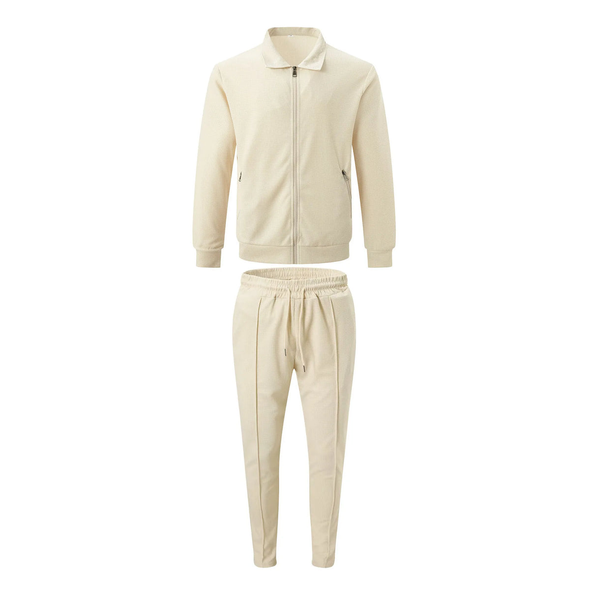 Completo Giacca Cardigan Slim da Uomo con Zip e Tasche, Collo a Risvolto, Stile Waffle, Collezione Autunno 2026