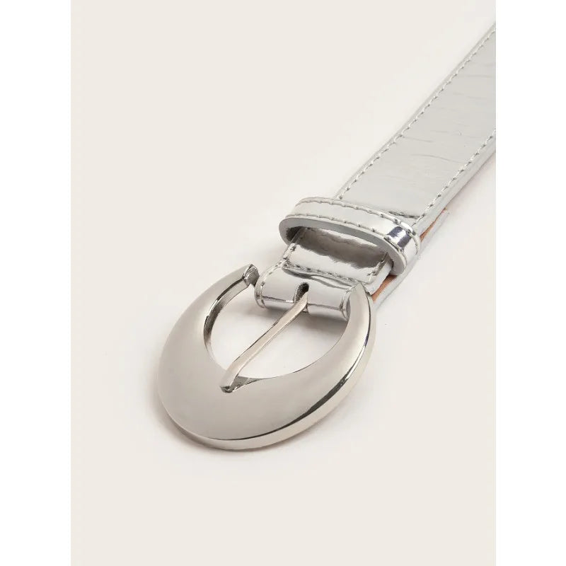 Cintura con fibbia argentata in pelle a specchio di nuova moda Jeans decorativi con cintura da donna retrò semplice e versatile con stile alla moda