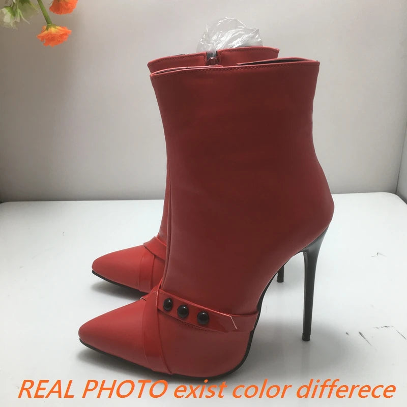 REAVE CAT Sexy Stiletto 12cm High Heel Ankle Boots Leather Party Big Size 44 45 46 47 48 US15 US16 US17 Black Yellow Purple