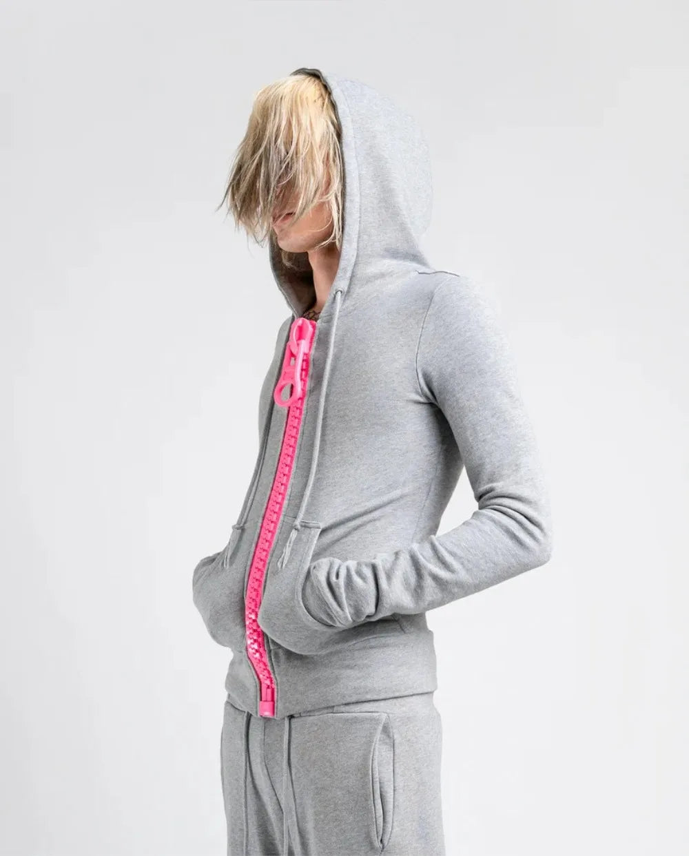 Nuova Felpa con Cappuccio Grigio Chiaro Stile Y2K per Donna, Casual Harajuku, Corta con Grande Decorazione a Cerniera, Top Gotico Sexy Aderente