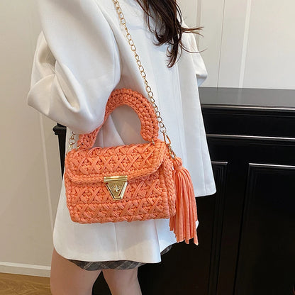 Borsa a Mano da Donna in Maglia Uncinetto, Borsa a Spalla Artigianale in Filato Intrecciato, Borsa Grande Capacità per Spiaggia, Vacanze Estive, Shopping e Viaggi
