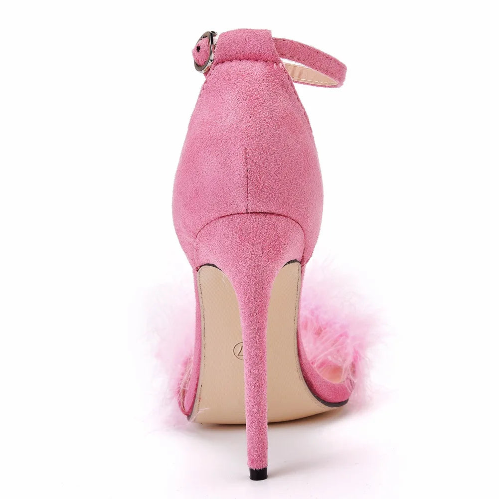 Sexy Feather High Heel Sandals Women's European  American Large 46 Fish Mouth High Heel Sandals Women Shallow Mouth Women's Shoe