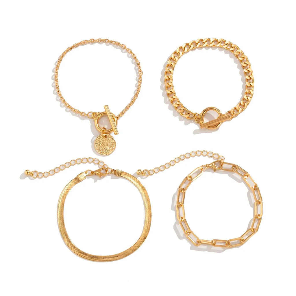 Braccialetto con ciondolo moneta con catena a maglia cubana Punk per donna a mano Vintage OT Buckle Snake Chain Charm Bangles coppia gioielli regalo